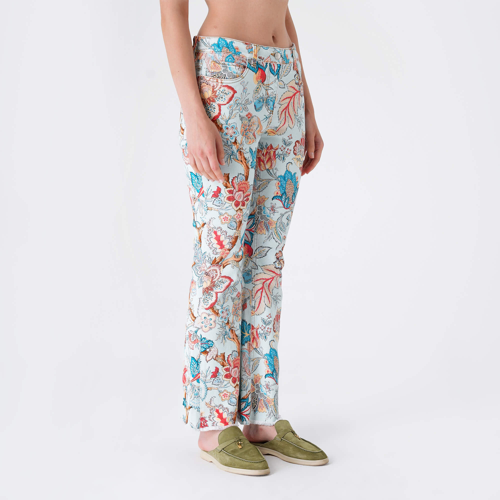 Etro - Baby Blue&Multicolor Floral Flare Pants